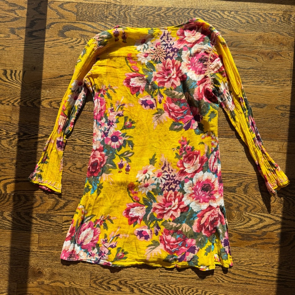 Simi 100% Cotton Floral Print Embroidered Detail Dress Cover Up S - Picture 7 of 10